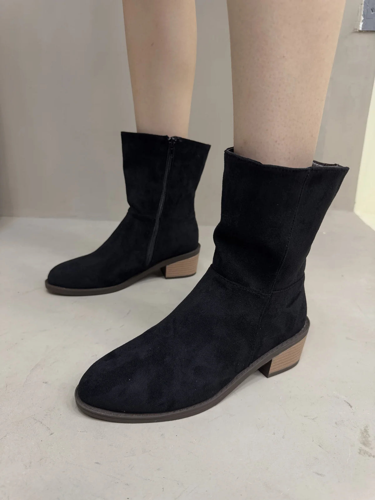 Elegant Suede Ankle Boots Women Block Heel 7