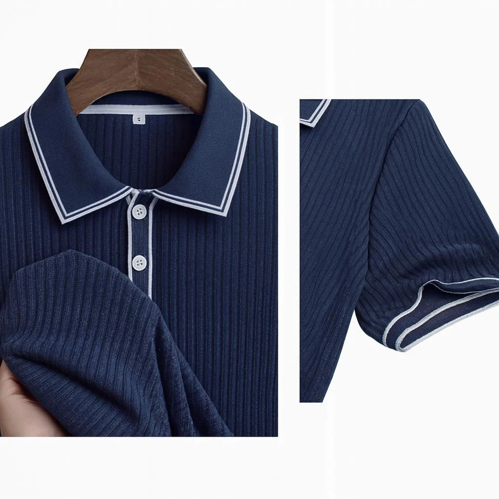 Men's Ribbed Polo Shirt | Slim Fit Smart Casual Top 8