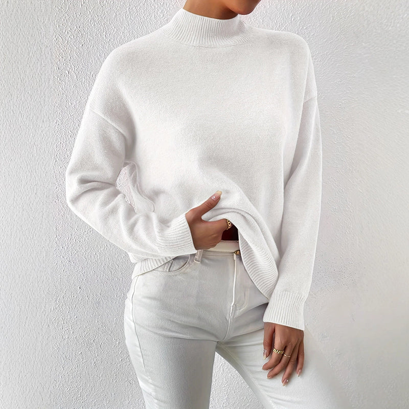 Mock Neck Knit Sweater | Women's Relaxed Fit Long Sleeve 5