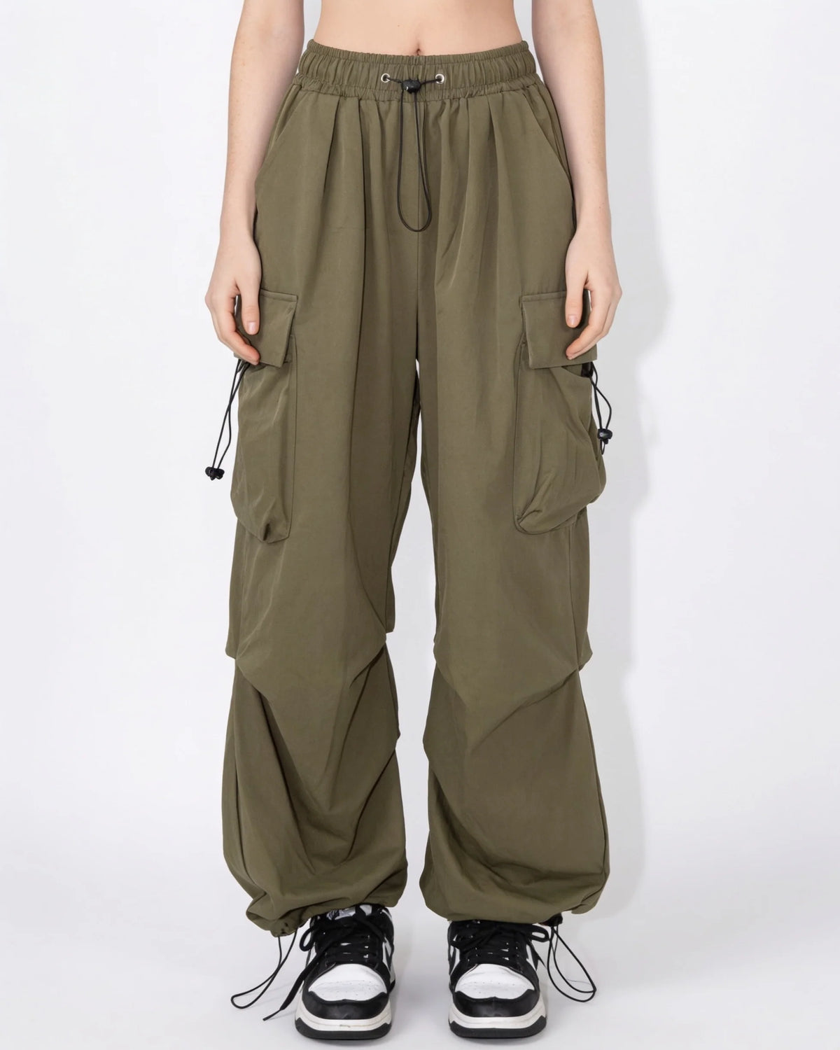 Ruched Parachute Cargo Trousers | Women's Wide Leg Pants 14