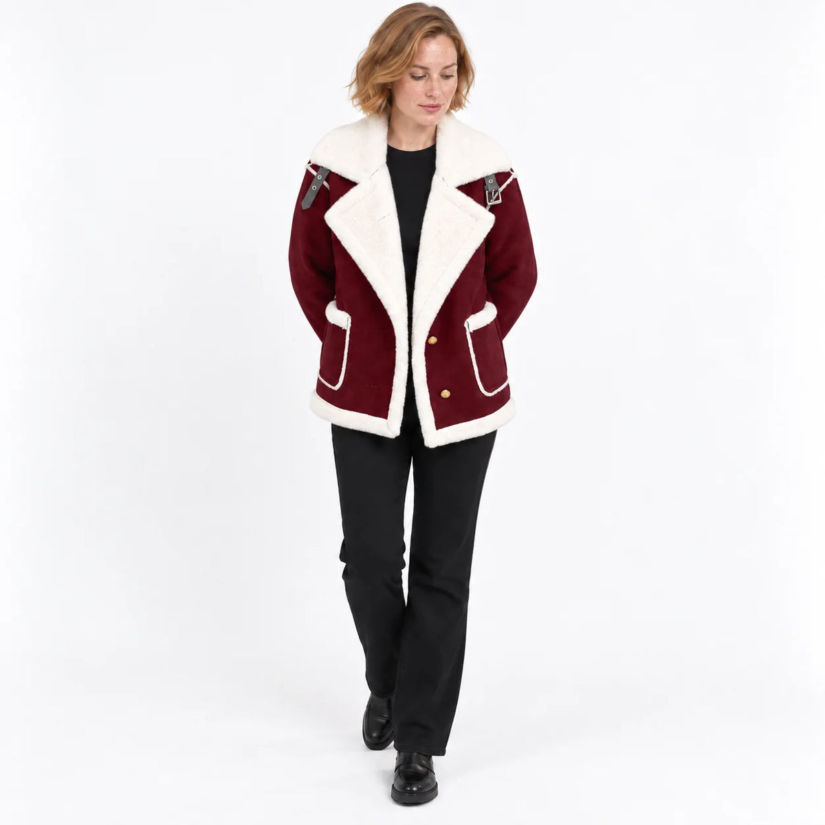 Shearling-Trim Suede-Look Jacket | Women's Winter Coat 4