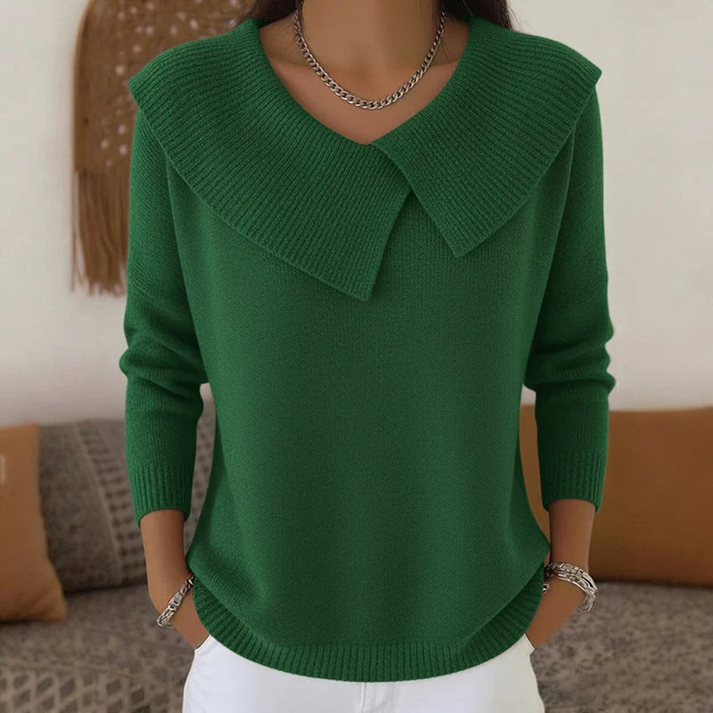 Women’s V-Neck Knit Sweater with Wide Collar 2