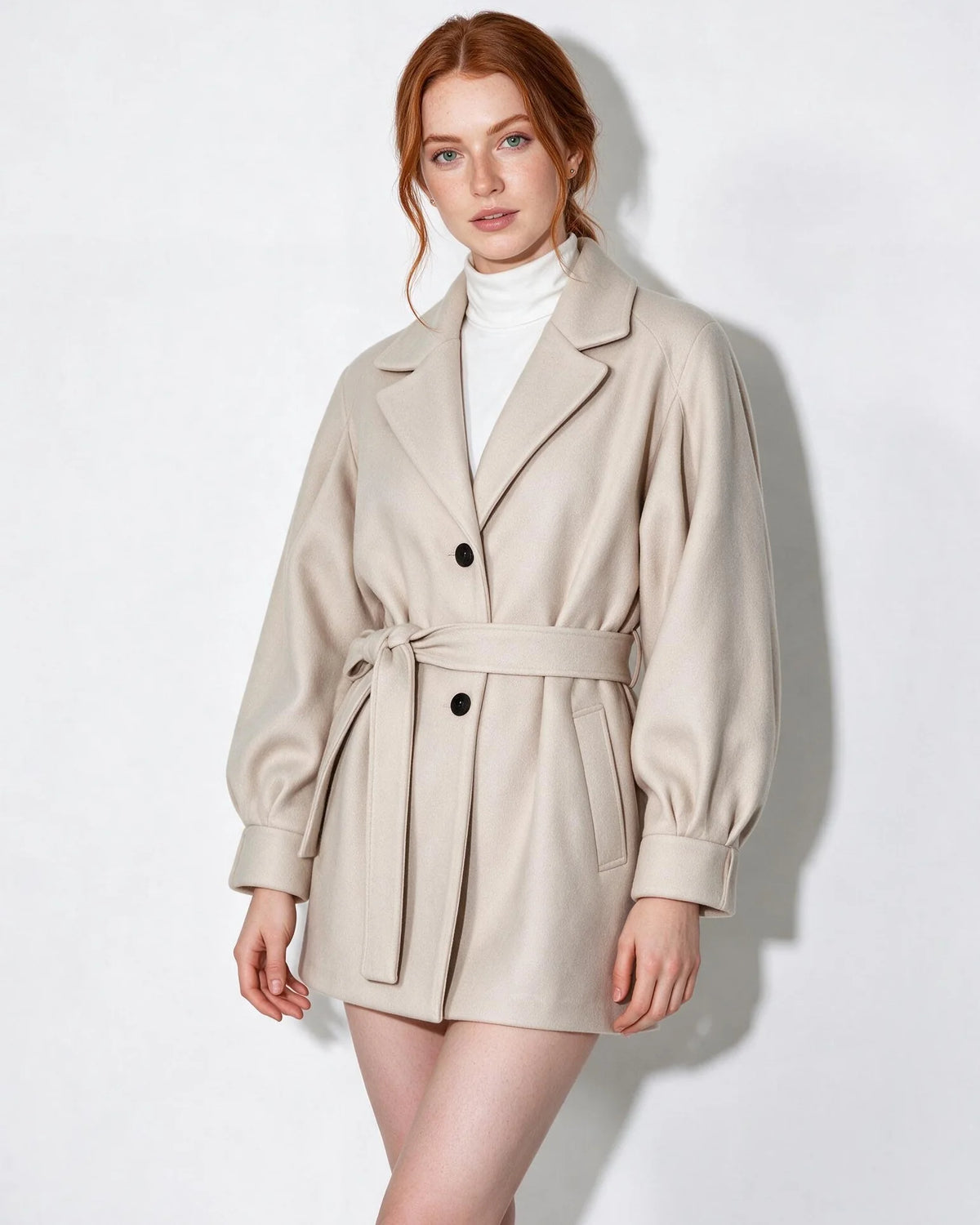 Belted Balloon-Sleeve Coat | Women's Swing Outerwear 0