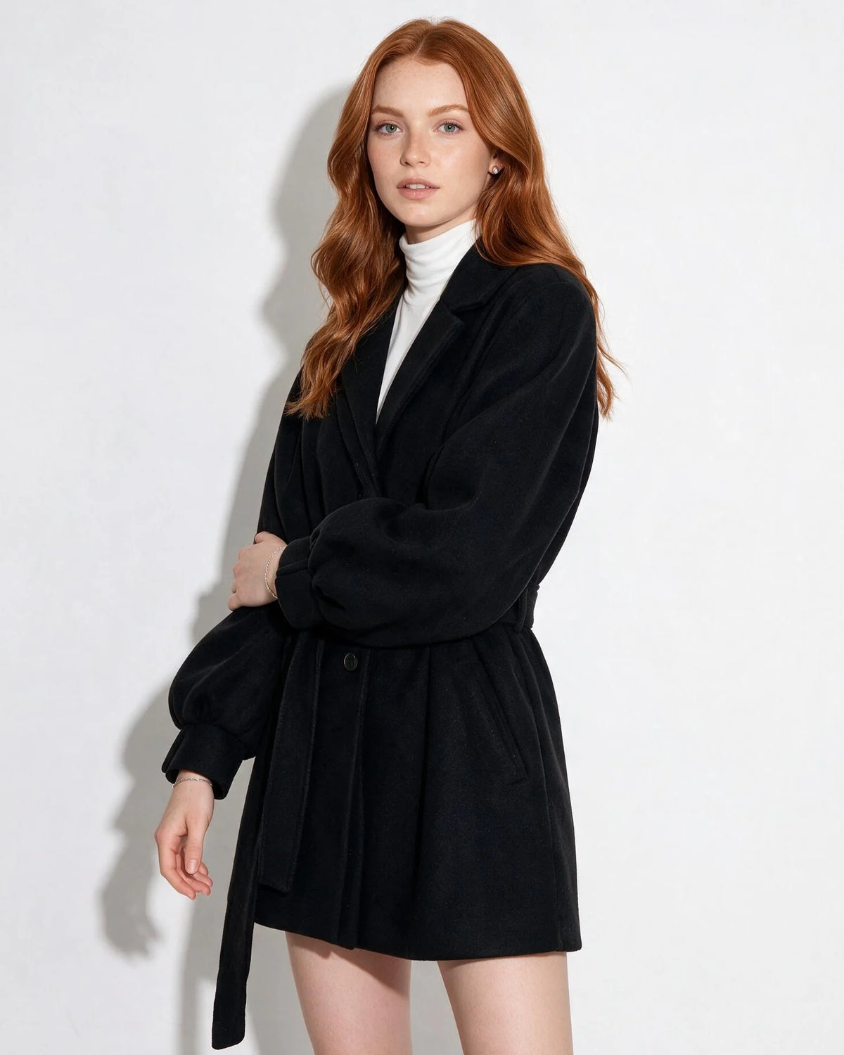 Belted Balloon-Sleeve Coat | Women's Swing Outerwear 5