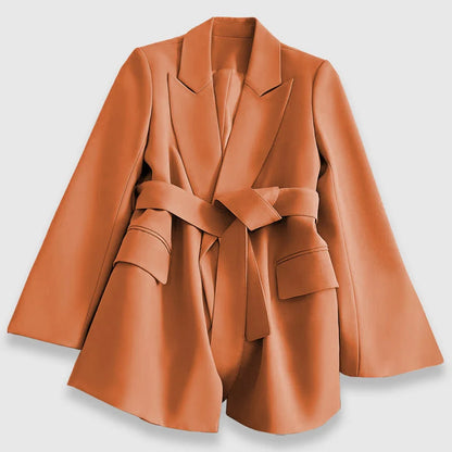 Belted Blazer | Women's Polyester Blend with Lapel Collar 0