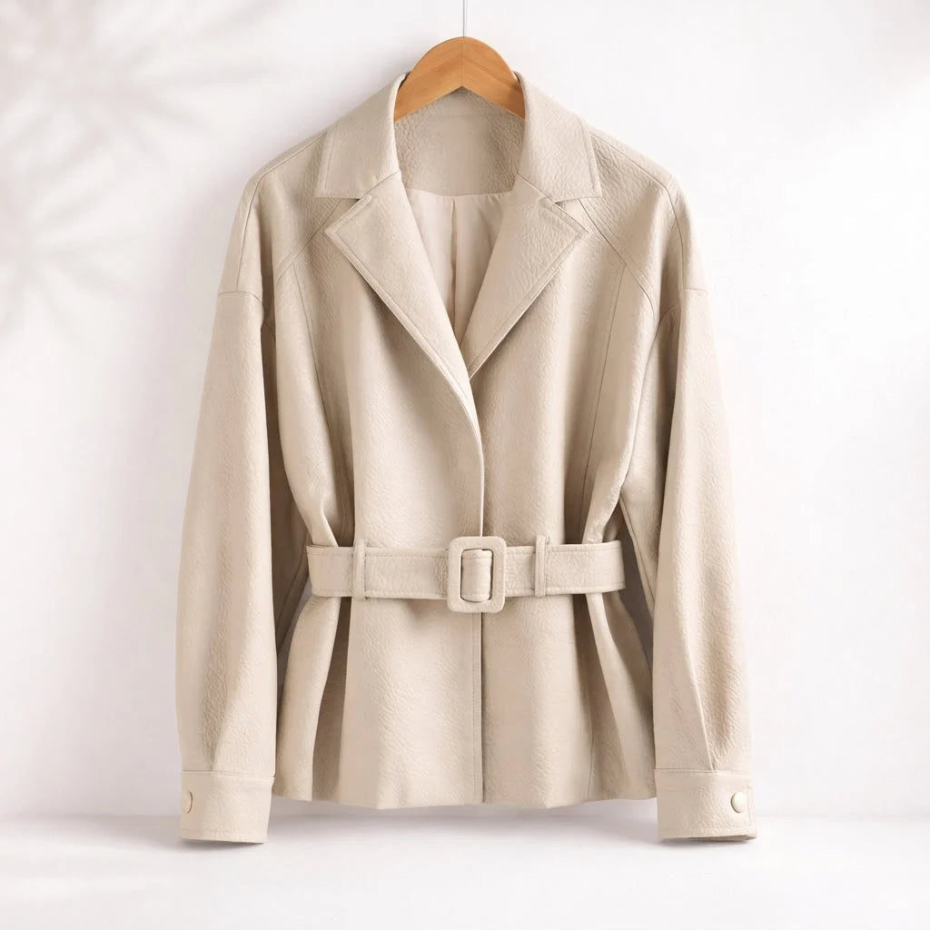 Belted Faux-Leather Jacket Women | Notched Lapel Waist-Defining Outerwear 2