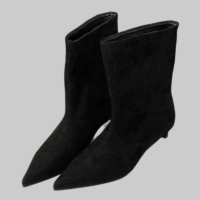 Black Ankle Boots | Women's Pointed-Toe Low Heel Footwear 1