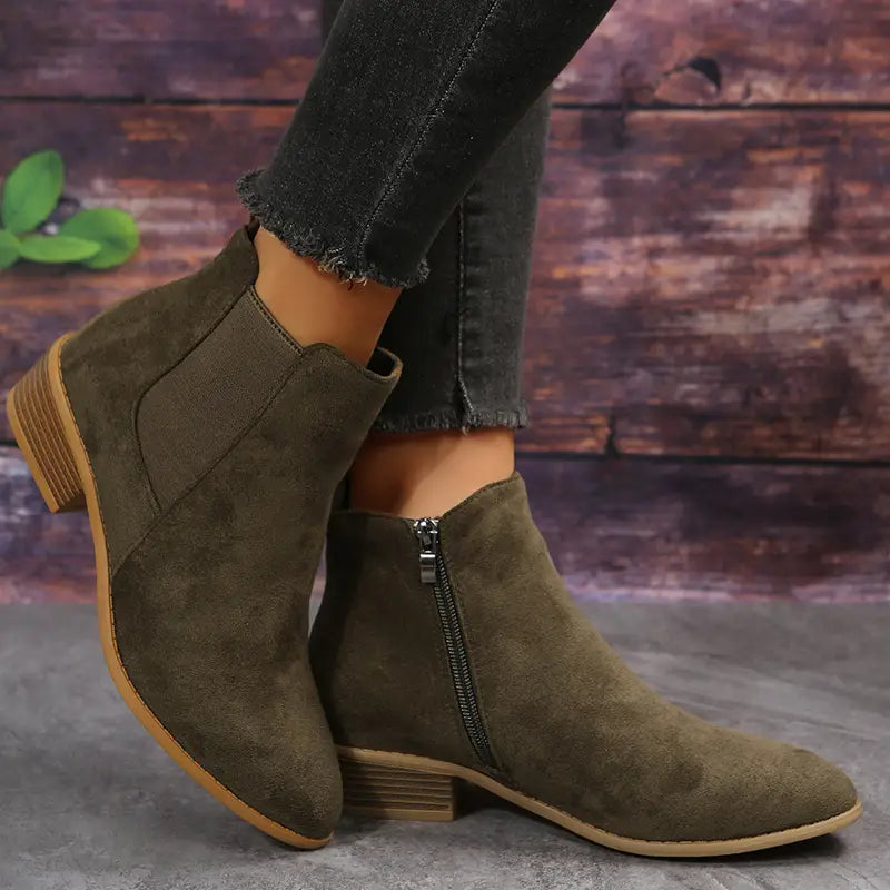 Black Ankle Boots | Women's Suede-Look Side-Zip Booties 0