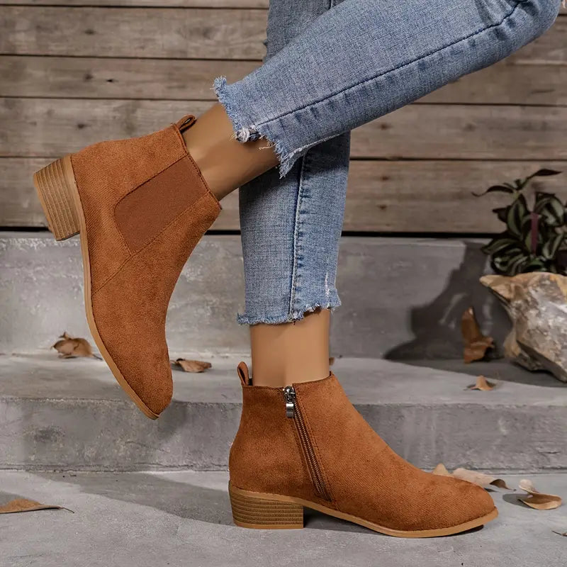 Black Ankle Boots | Women's Suede-Look Side-Zip Booties 5
