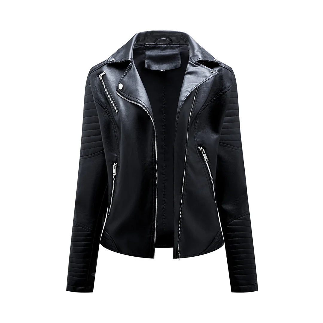 Black Asymmetrical Zipper Leather Jacket Women | Women's Jacket 0