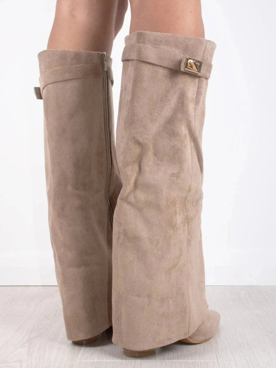 Black Knee High Boots | Women's Heeled PU Leather Wide Shaft 6