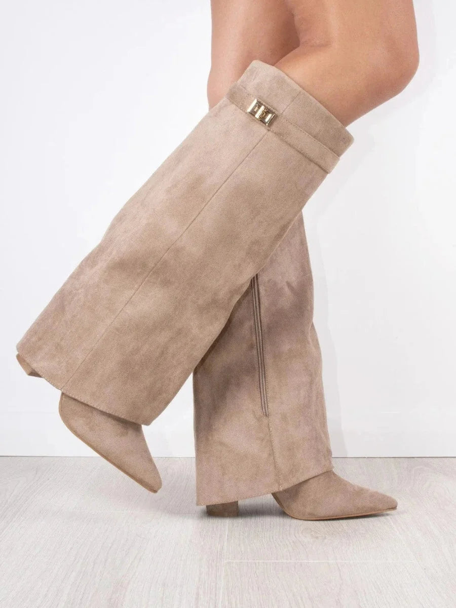 Black Knee High Boots | Women's Heeled PU Leather Wide Shaft 9