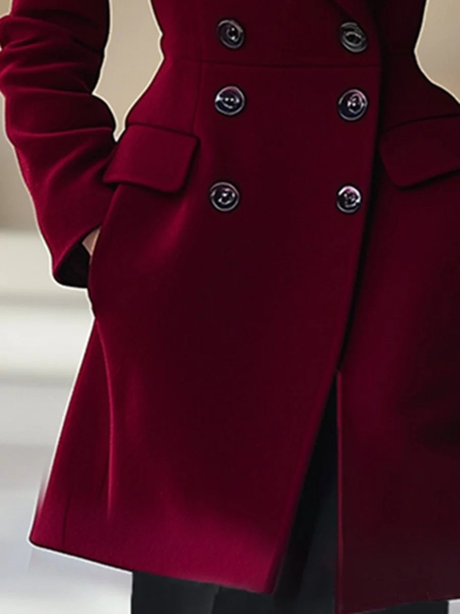 Burgundy Lapel Coat | Women's Double-Breasted Waist Coat 3