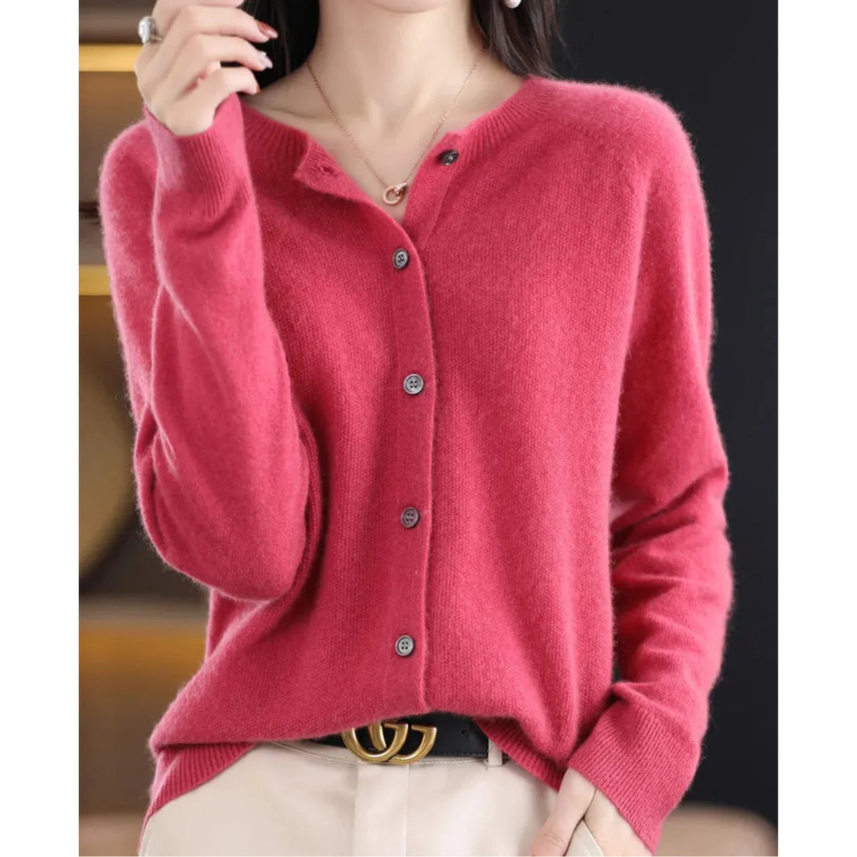 Cashmere Cardigan Women | Lightweight O-Neck Knit Sweater 0