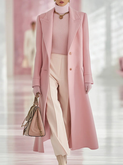 Classic Lapel Tweed Coat Long Single-Breasted 0