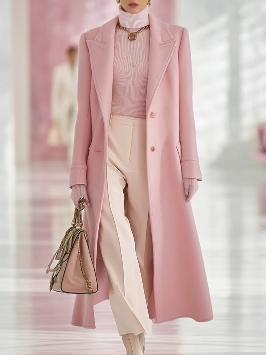 Classic Lapel Tweed Coat Long Single-Breasted 0