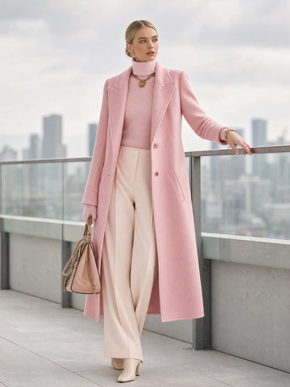 Classic Lapel Tweed Coat Long Single-Breasted 1