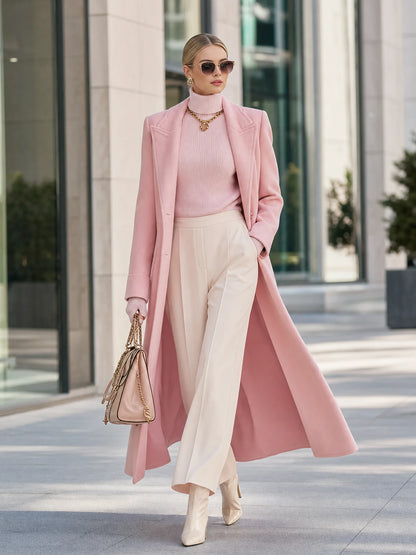 Classic Lapel Tweed Coat Long Single-Breasted 2