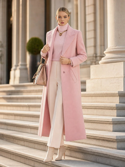 Classic Lapel Tweed Coat Long Single-Breasted 3