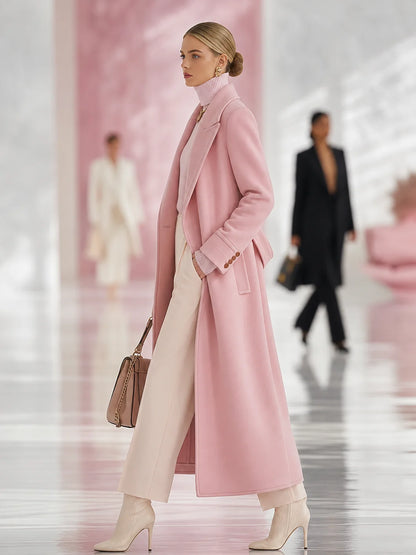 Classic Lapel Tweed Coat Long Single-Breasted 4