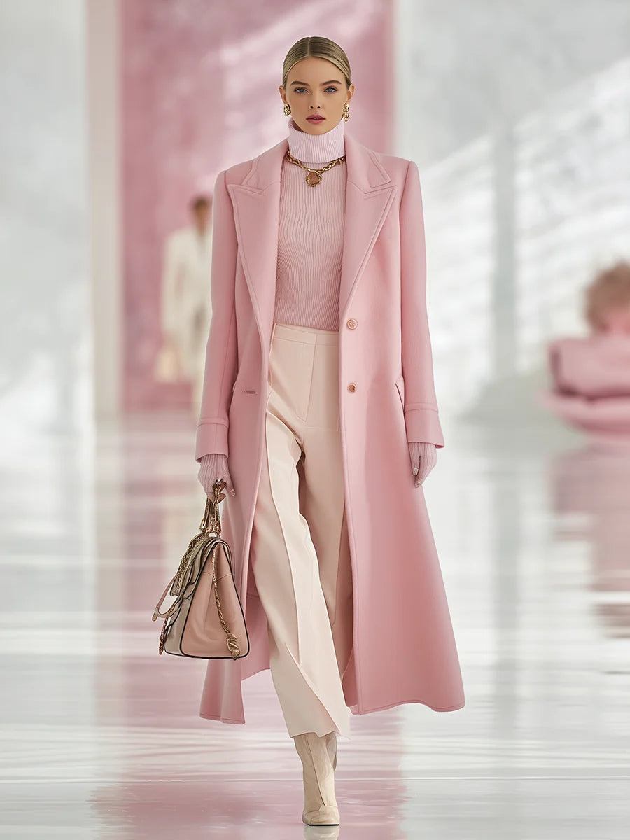 Classic Lapel Tweed Coat Long Single-Breasted 6