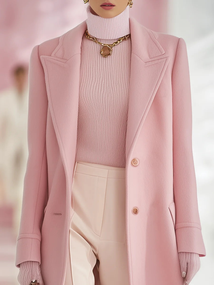 Classic Lapel Tweed Coat Long Single-Breasted 7