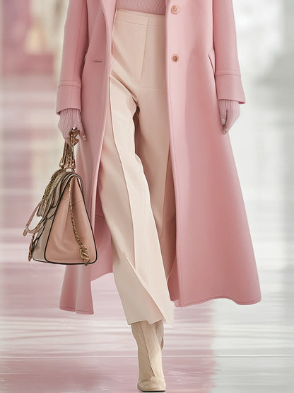 Classic Lapel Tweed Coat Long Single-Breasted 8