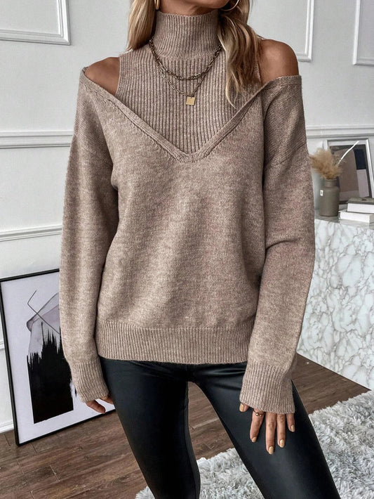Cold-Shoulder Turtleneck Sweater | Women's Layered Knit Top 0