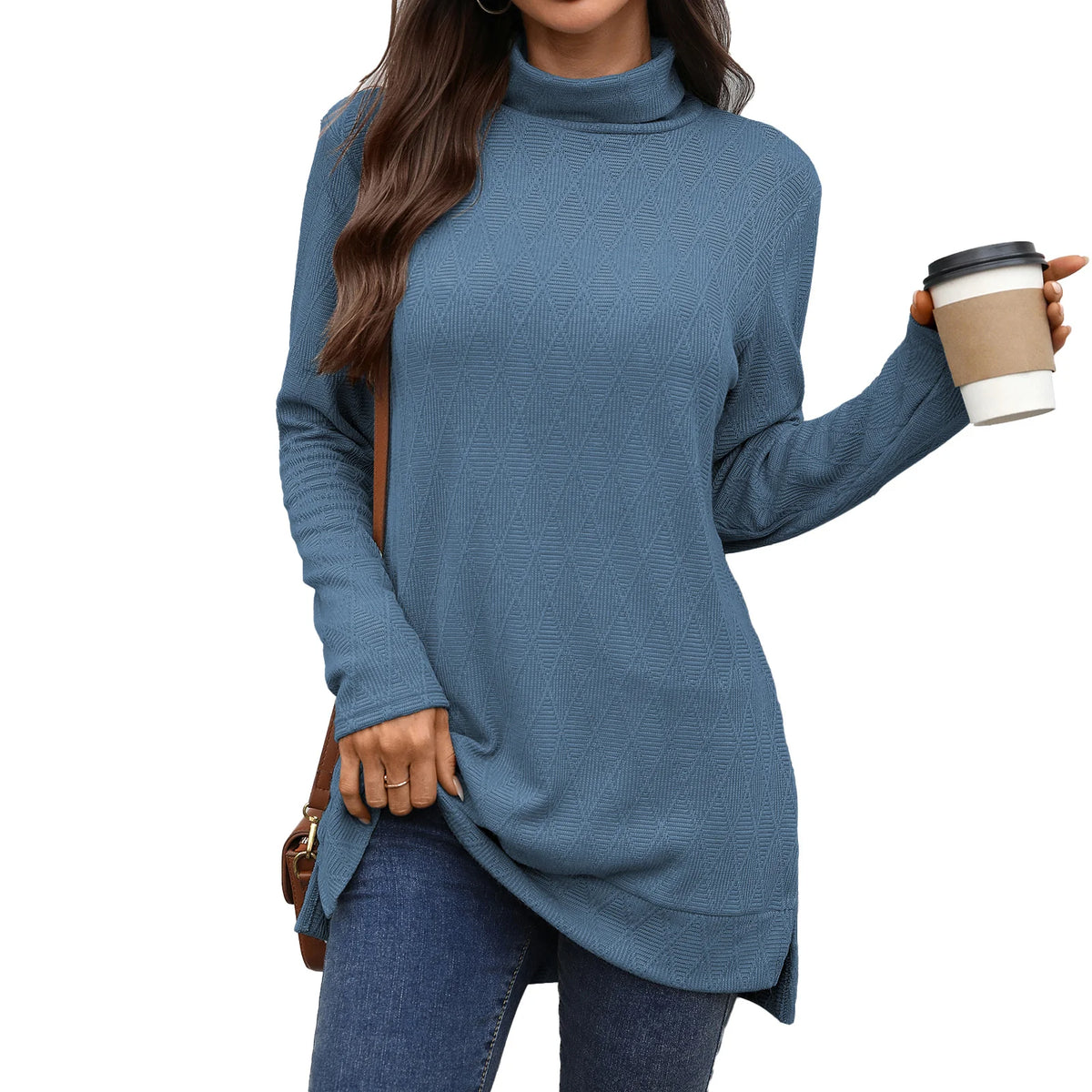 Cozy Textured Women's Sweater | Long Sleeve Stand-Up Collar 0