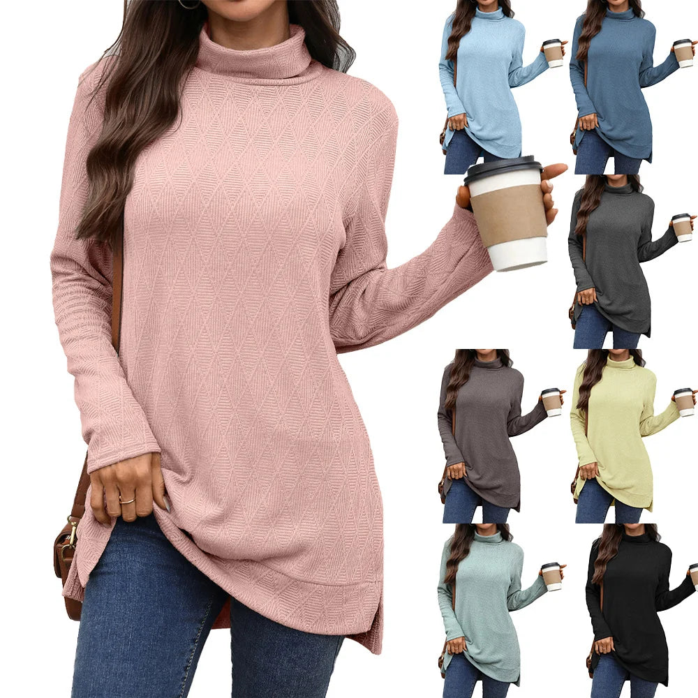 Cozy Textured Women's Sweater | Long Sleeve Stand-Up Collar 1