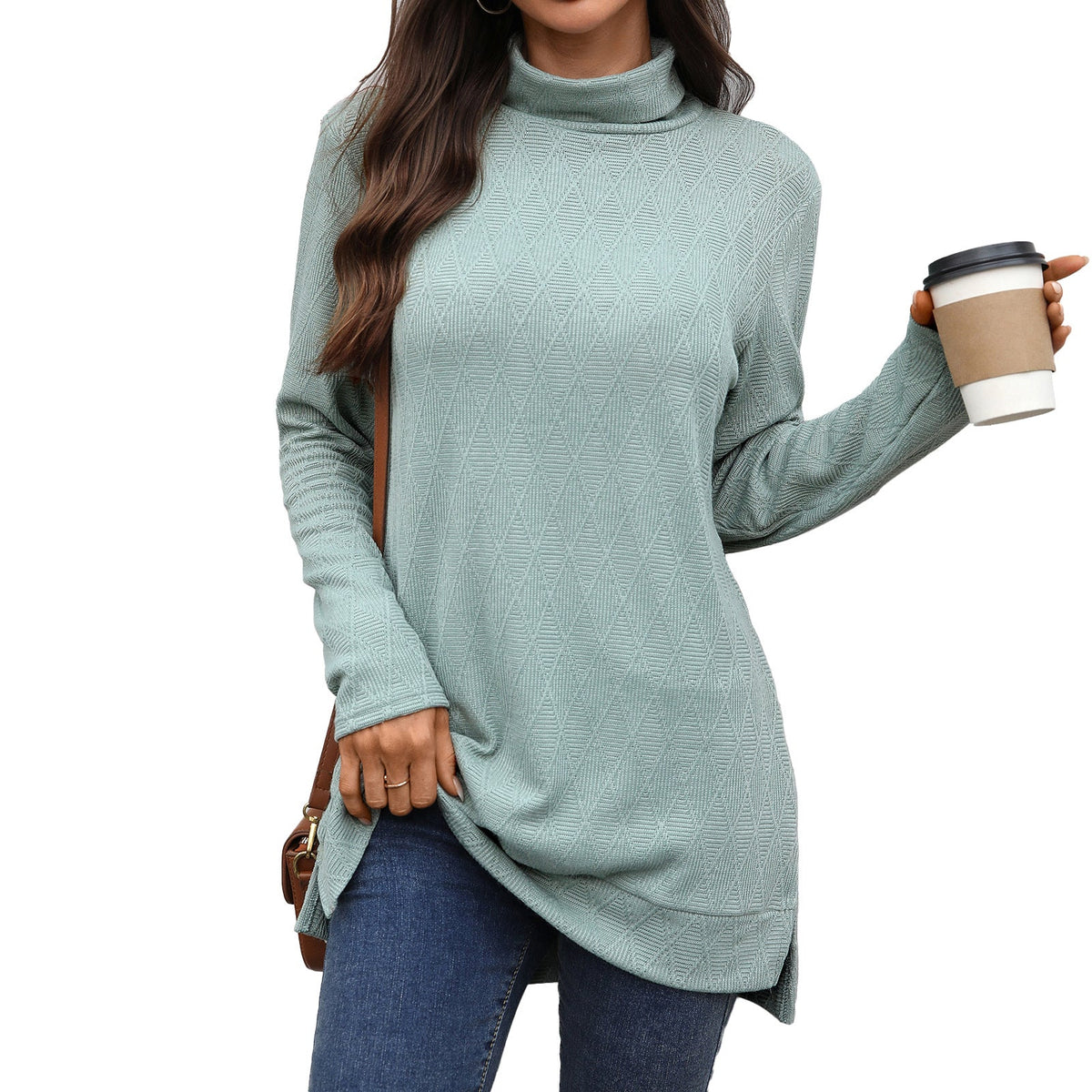Cozy Textured Women's Sweater | Long Sleeve Stand-Up Collar 4