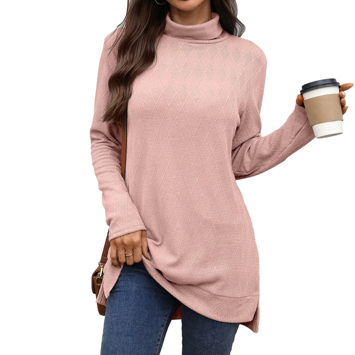 Cozy Textured Women's Sweater | Long Sleeve Stand-Up Collar 5