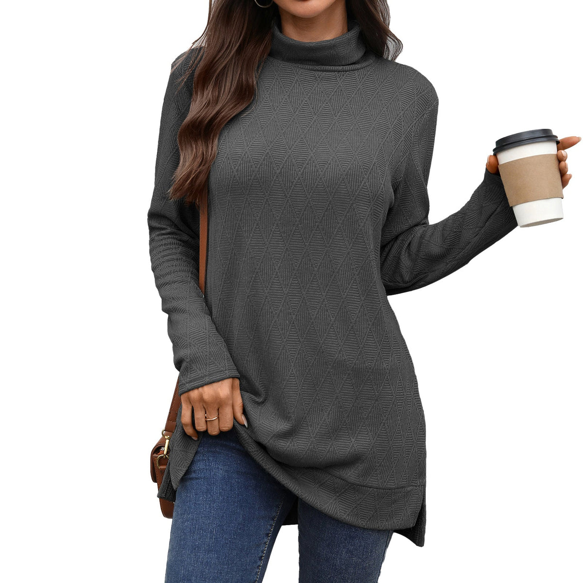 Cozy Textured Women's Sweater | Long Sleeve Stand-Up Collar 6