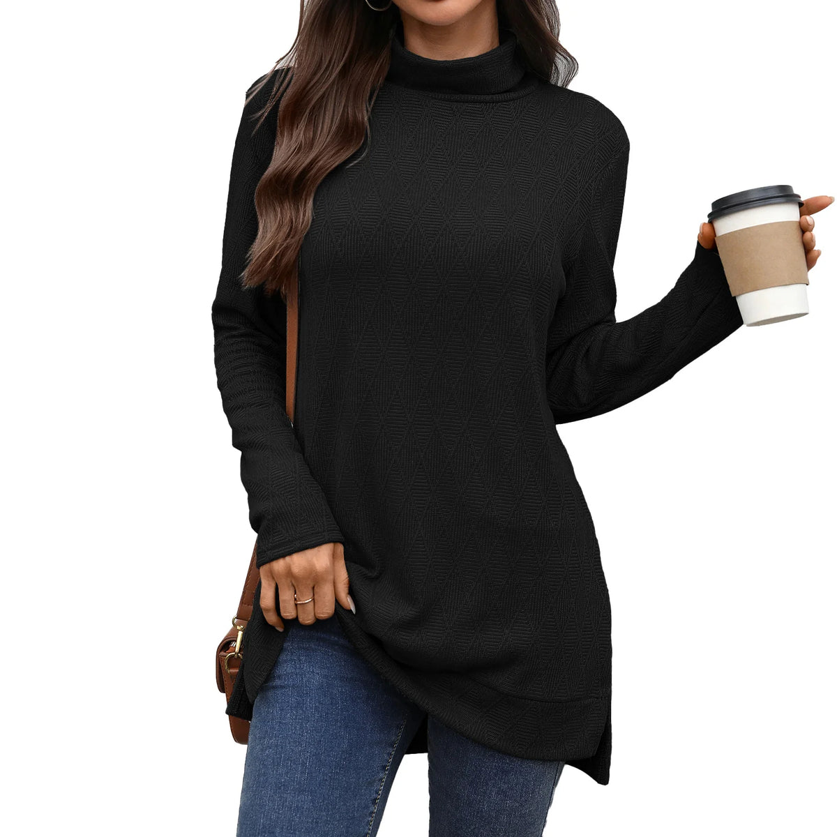 Cozy Textured Women's Sweater | Long Sleeve Stand-Up Collar 8