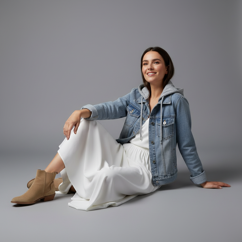 Denim Jacket with Removable Hood | Women's Casual Jacket