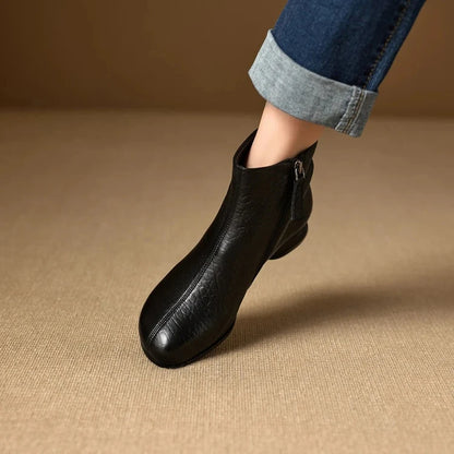 Elegant Leather Ankle Boots Women Black 1
