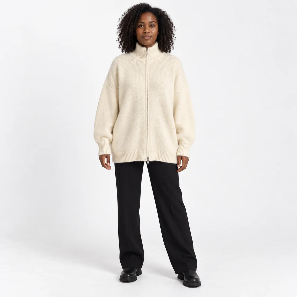 High-Collar Zip Cardigan | Women's Casual Layering Knit 0