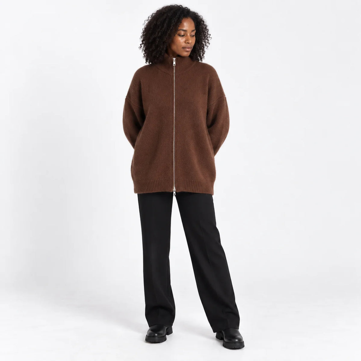 High-Collar Zip Cardigan | Women's Casual Layering Knit 1