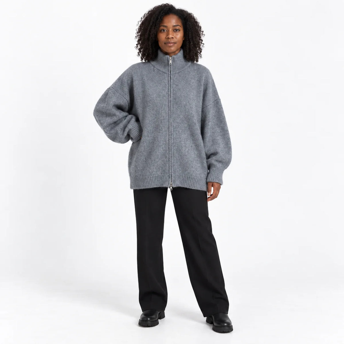 High-Collar Zip Cardigan | Women's Casual Layering Knit 2