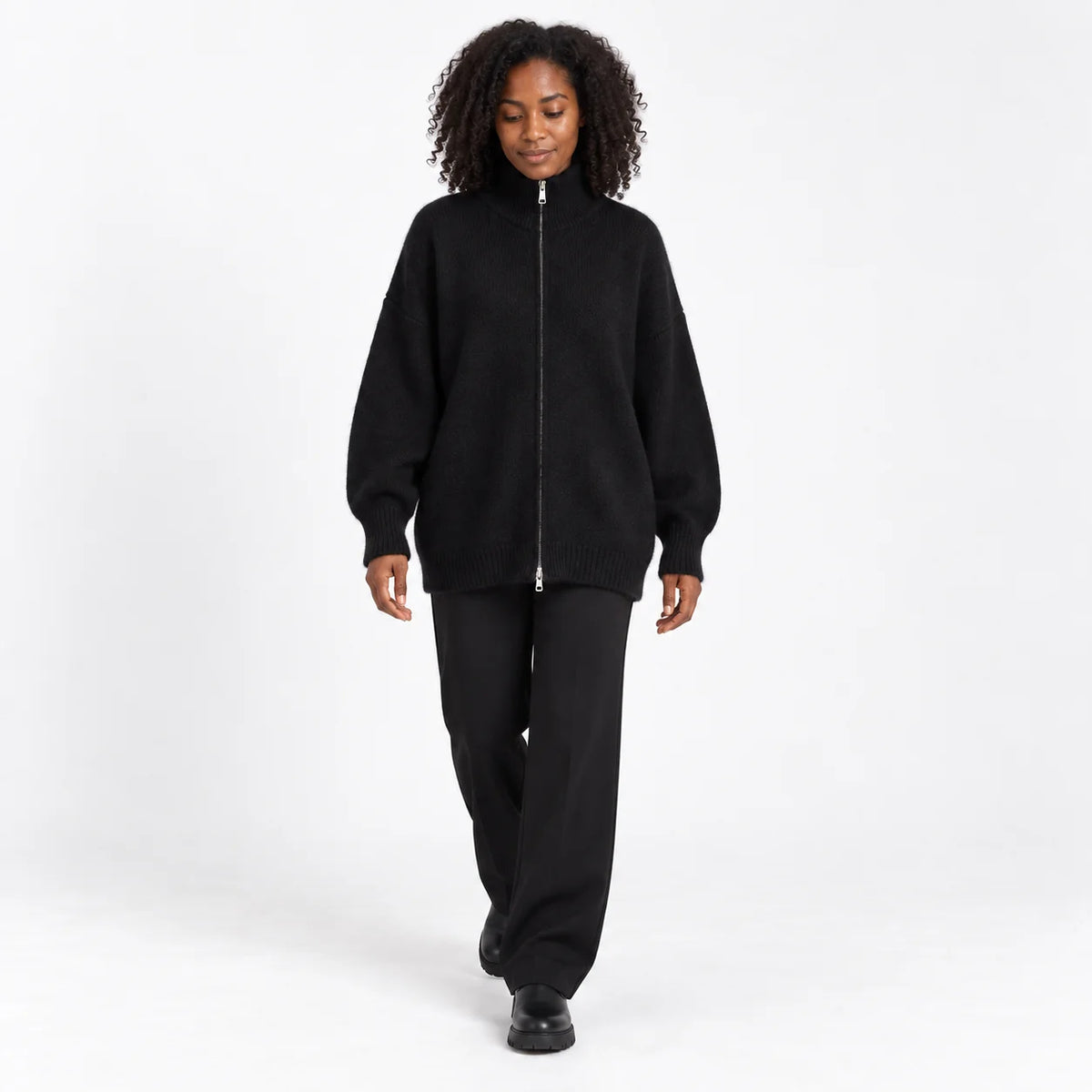 High-Collar Zip Cardigan | Women's Casual Layering Knit 4