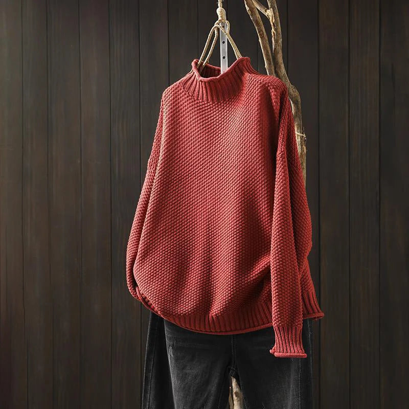 High-Neck Textured Knit Sweater | Women Relaxed Fit Wool Blend 0