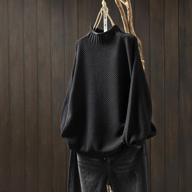 High-Neck Textured Knit Sweater | Women Relaxed Fit Wool Blend 1