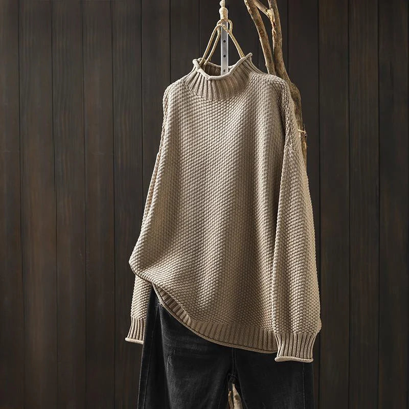 High-Neck Textured Knit Sweater | Women Relaxed Fit Wool Blend 2