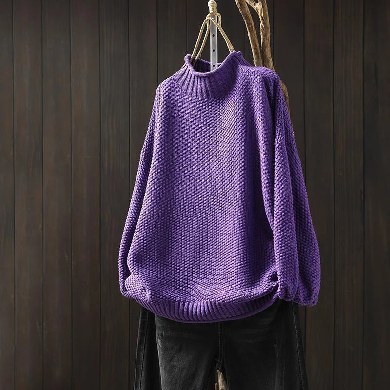 High-Neck Textured Knit Sweater | Women Relaxed Fit Wool Blend 3