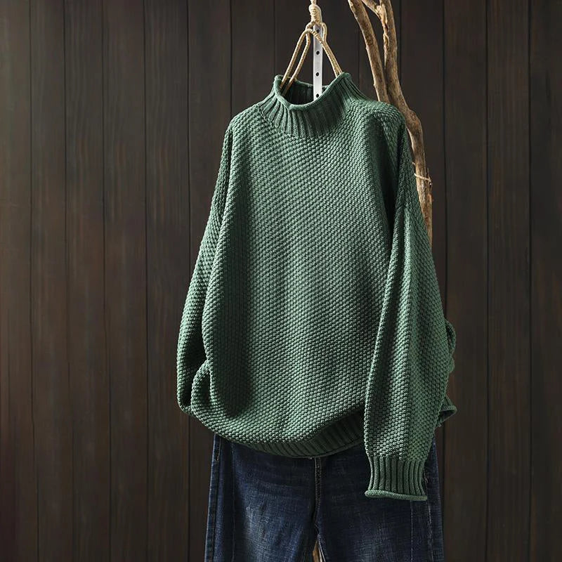 High-Neck Textured Knit Sweater | Women Relaxed Fit Wool Blend 4