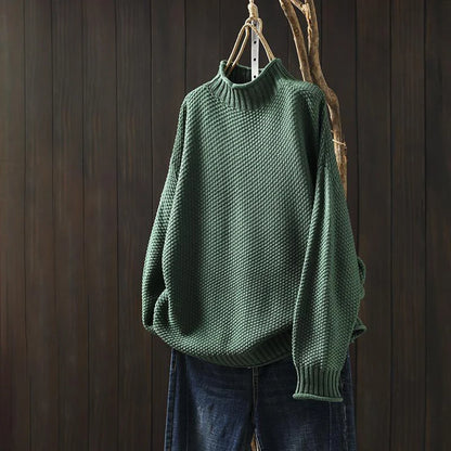 High-Neck Textured Knit Sweater | Women Relaxed Fit Wool Blend 4