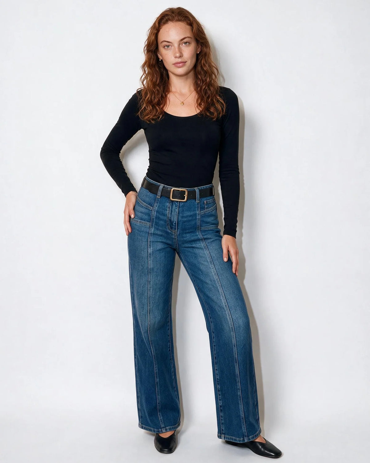 High-Waist Wide-Leg Jean-Style Trousers 2