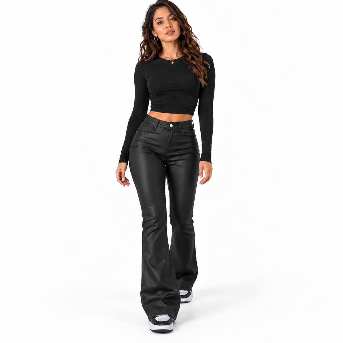 High-Waisted Flare Pants | Women's Faux Leather Trousers 3