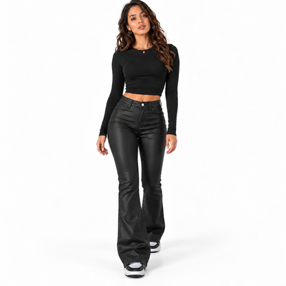 High-Waisted Flare Pants | Women's Faux Leather Trousers 3