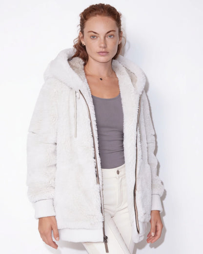 Hooded Faux Fur Coat Oversized Fit Warm Outerwear 0
